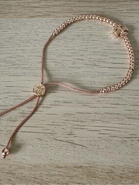 Tory Burch Authentic Delicate Rose Gold Beaded Adjustable Bracelet Rise Gold